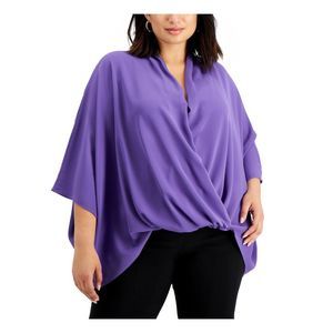 ALFANI Womens Purple Dolman Sleeve Wear To Work Wrap Top Plus 1X